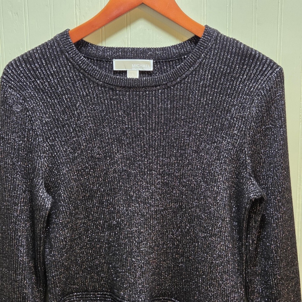 Michael Michael Kors Sweater Womens Small Black Metallic Knit Pullover Sparkle